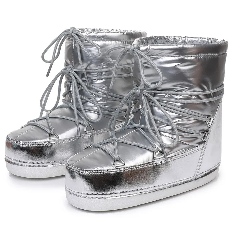 2025 Winter Lace-up Ankle Boots Women Snow Boots Brand Design Classic Platform Waterproof Non-slip Cotton Boots Woman Ski Boots