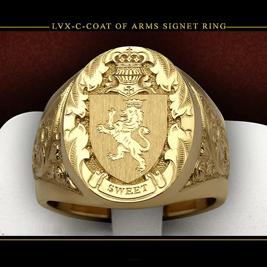 Ring men trends Crown Lion Shield Badge Ring 18k Yellow Gold Color Royal Seal Men's Ring for party gift for boy
