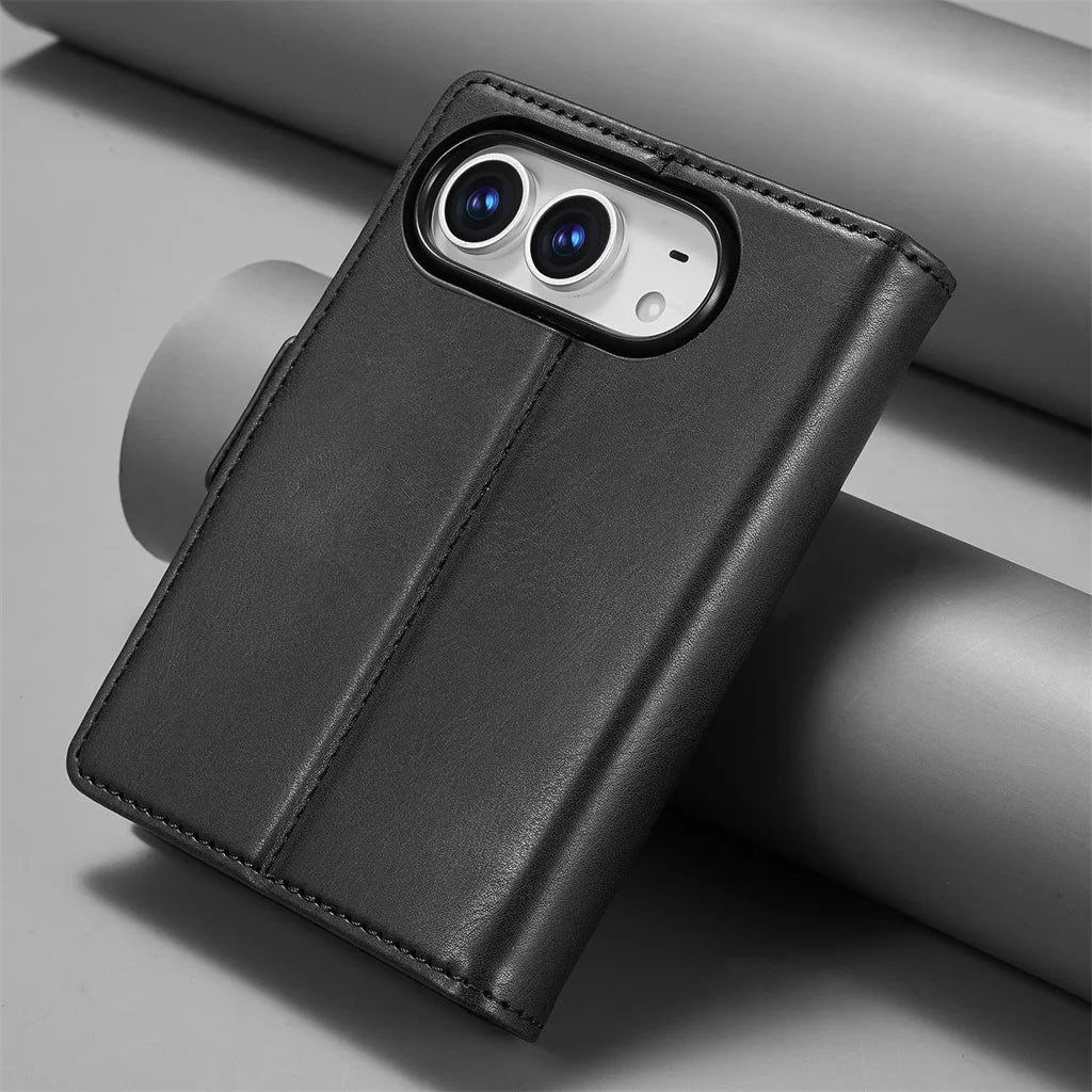 Business Leather Wallet Phone Case For Apple iPhone Duo RFID Blocking Credit Card Holder Hinge Protective Shockproof Full Cover