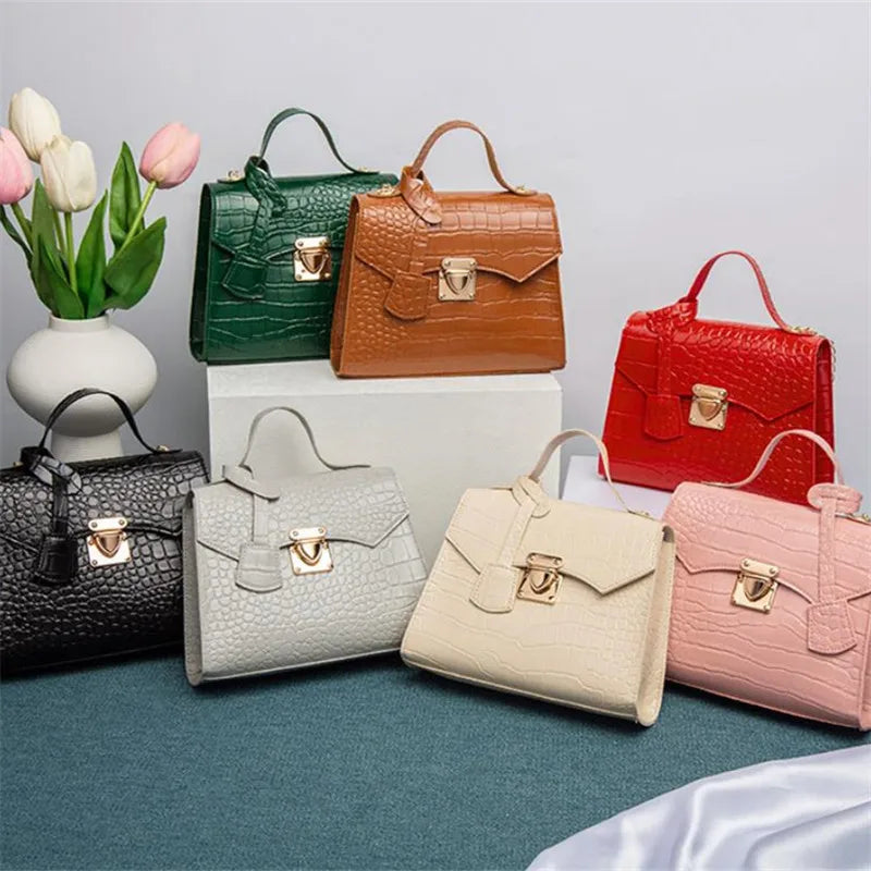 Chic Crocodile Small Tote Bag Ladies Handbag Vintage Square Bag Stylish Chain Shoulder Crossbody Bags Daily Use Phone Coin Purse