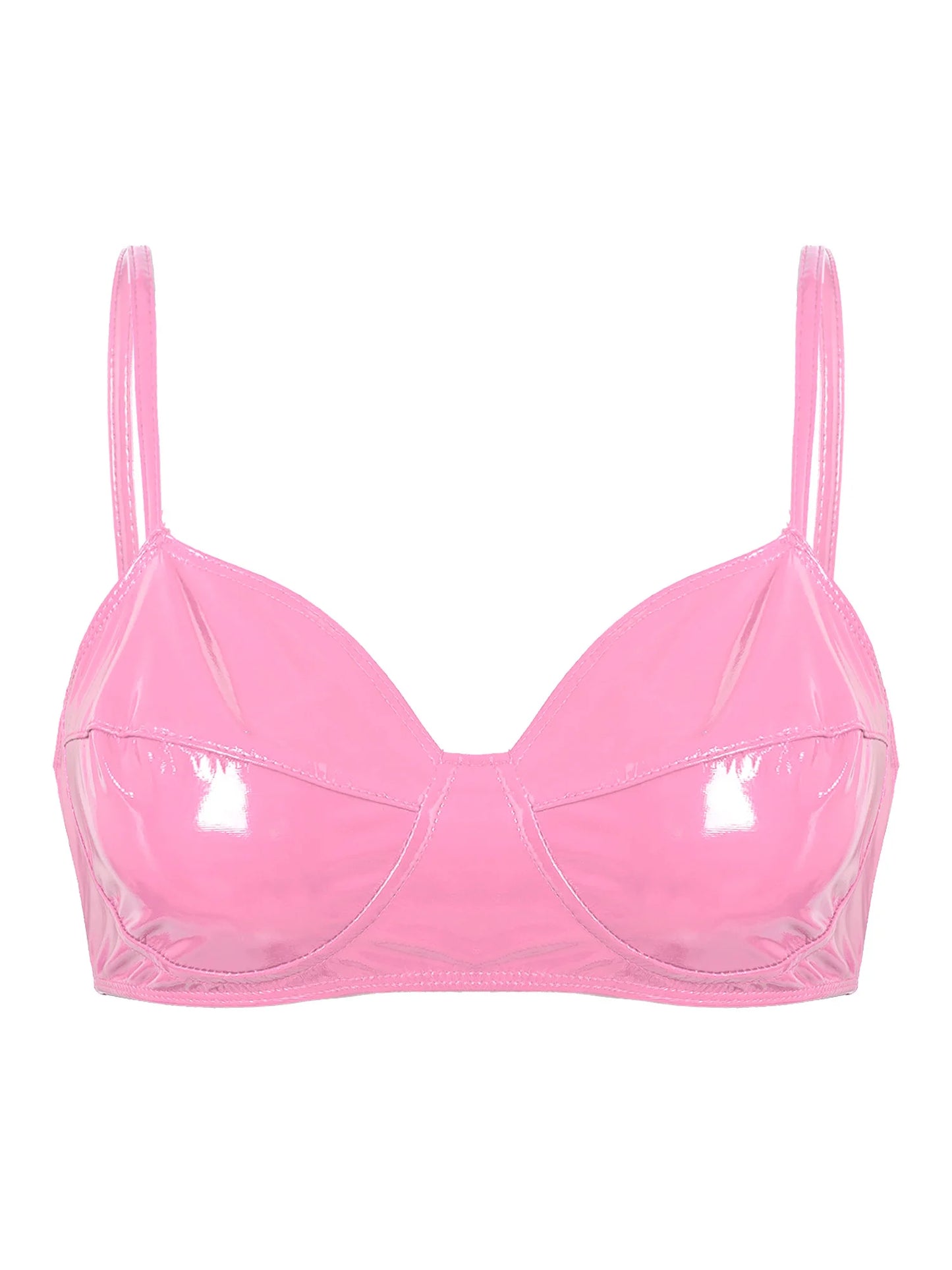 Womens Glossy Halter Cutout Crotchless Bodysuit And Bra Lingerie Set Open Chest Teddies Wet Look Faux Leather Rave Clubwear