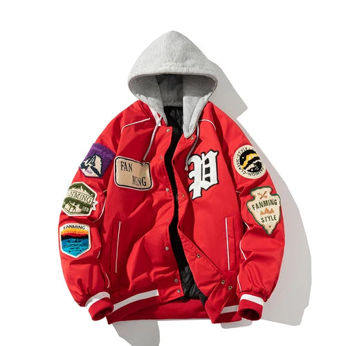 Winter Varsity Jacket Men Women Letter Badge American Baseball Jacket Street Fashion Hip Hop Coat Youth Couple Clothes Blue Red