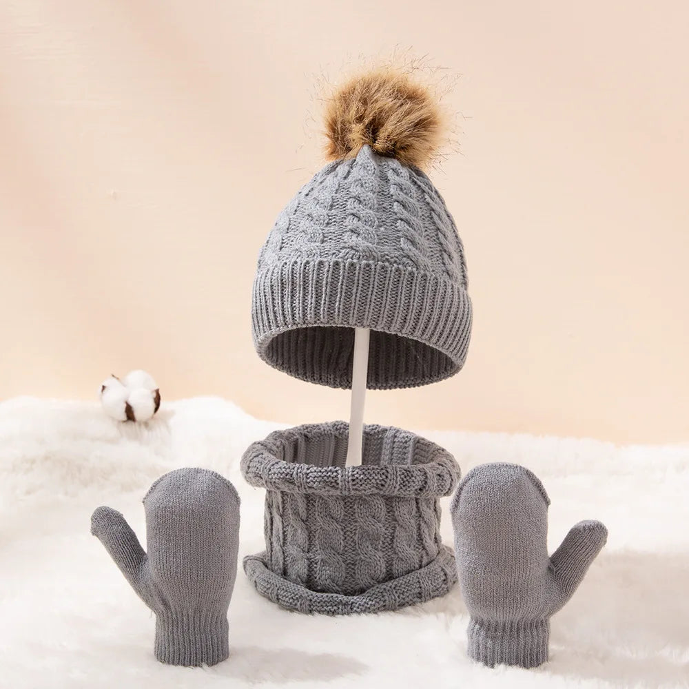 Baby Wintermütze und Schal Handschuhe Set Kinder Twist Strickmütze Mütze Neugeborenen Snood Schal Mütze Säugling Kleinkind Motorhaube Zubehör