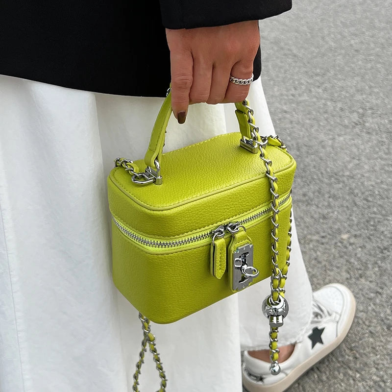 Women Square Handbags Summer Fashion Chains Crossbody Bags Texture PU Shoulder Bag Elegant Chic Mini Mobile Phone Bags