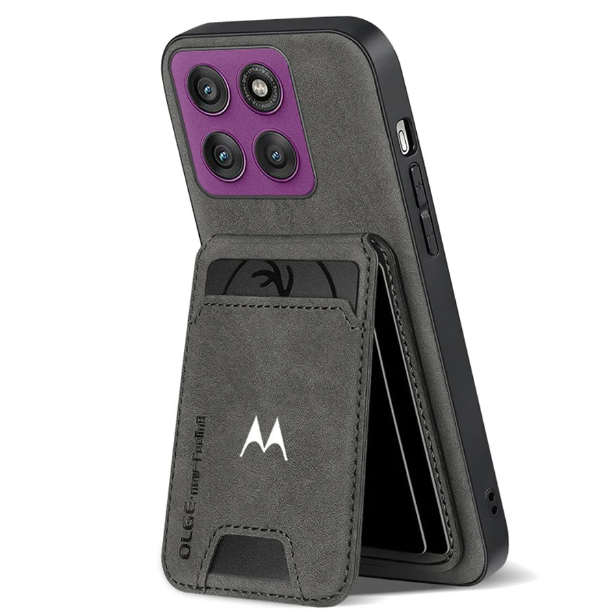 Business Luxury Sheepskin Leather Case For Motorola Signature Edge 60 70 Fusion Plus Pro Card Holder Magnetic Stand Phone Cover