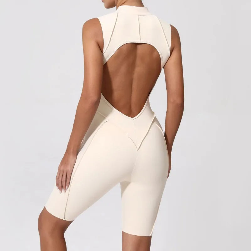 Women's Tracksuit Gym Workout Sports Clothes Outfit Zipper Jumpsuit Yoga Fitness Overalls Set Open Back Bodysuits Suit for Women
