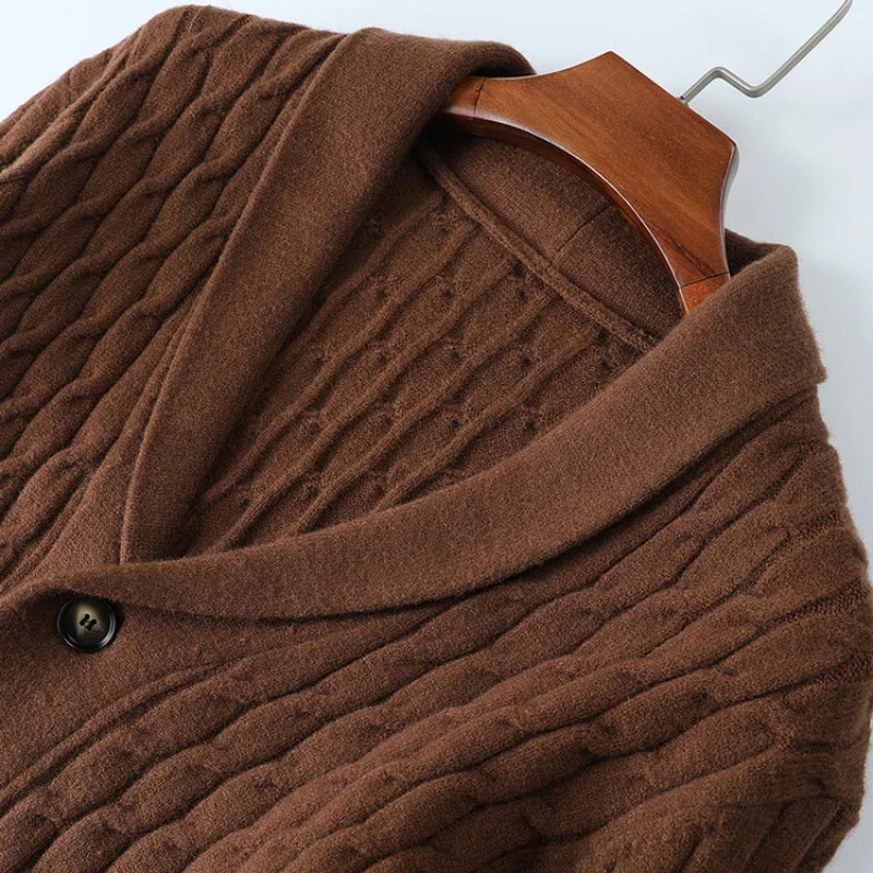 High-quality V-neck men's cardigan, stretchable, warm solid color sweater, versatile knitwear for daily wear.