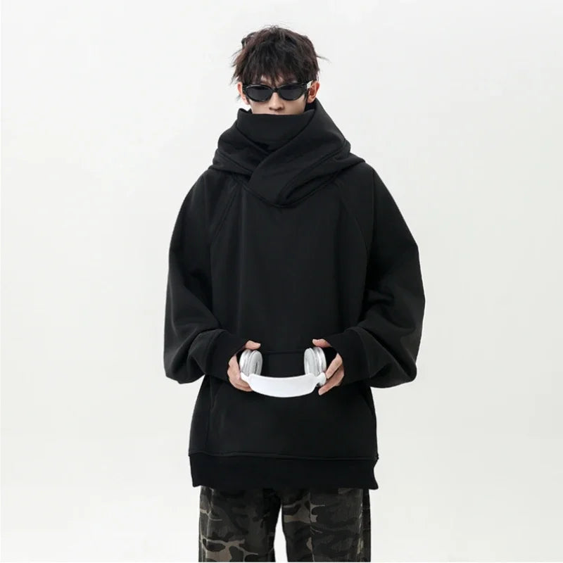 Autumn New High Neck Sweatshirt Men Pile Up Collar Hoodie Harajuku College Style Ninja Sweatshirt Casual Sports Loose Couple Top