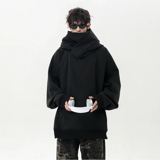 Autumn New High Neck Sweatshirt Men Pile Up Collar Hoodie Harajuku College Style Ninja Sweatshirt Casual Sports Loose Couple Top