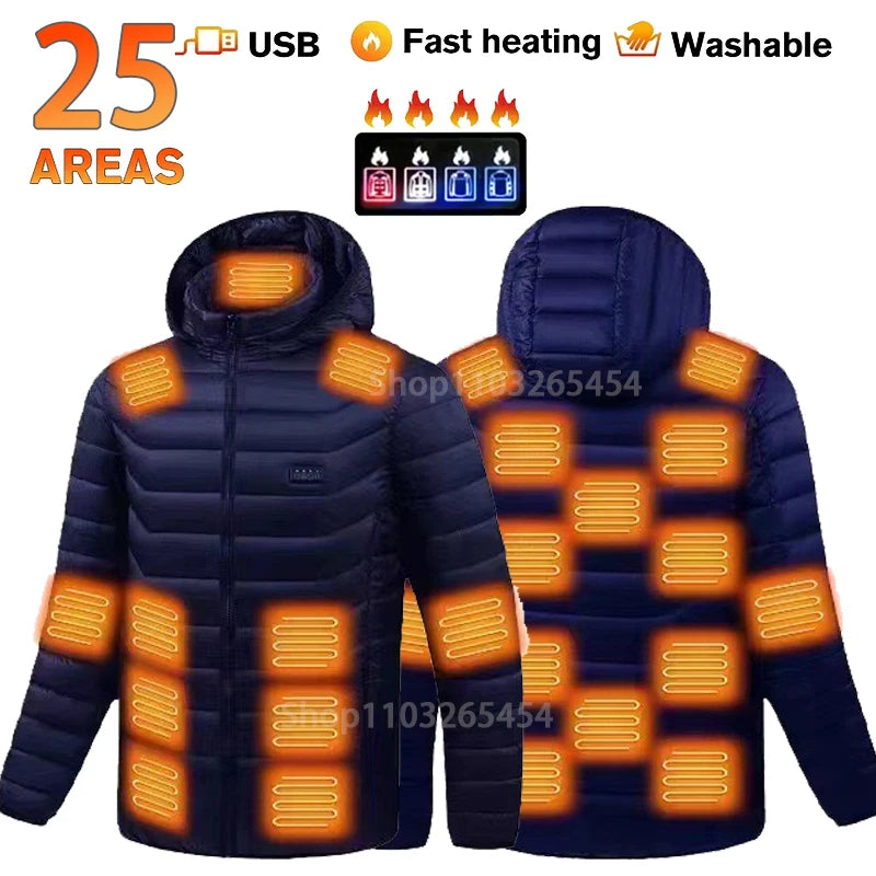 31 Areas Smart Switch USB Electric Heated Jacket Men Women Heated Jacket Waterproof Polyester Thermal Jacket Long Johns Winter