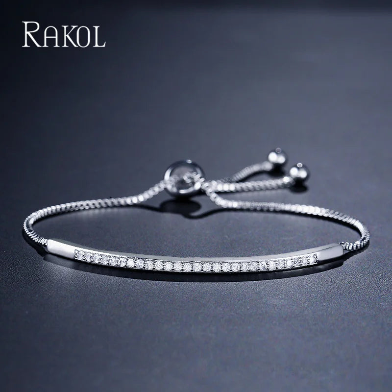 RAKOL Fashion Cubic Zircon Adjustale Bracelets for Women Exquisite Party Wedding Jewelry