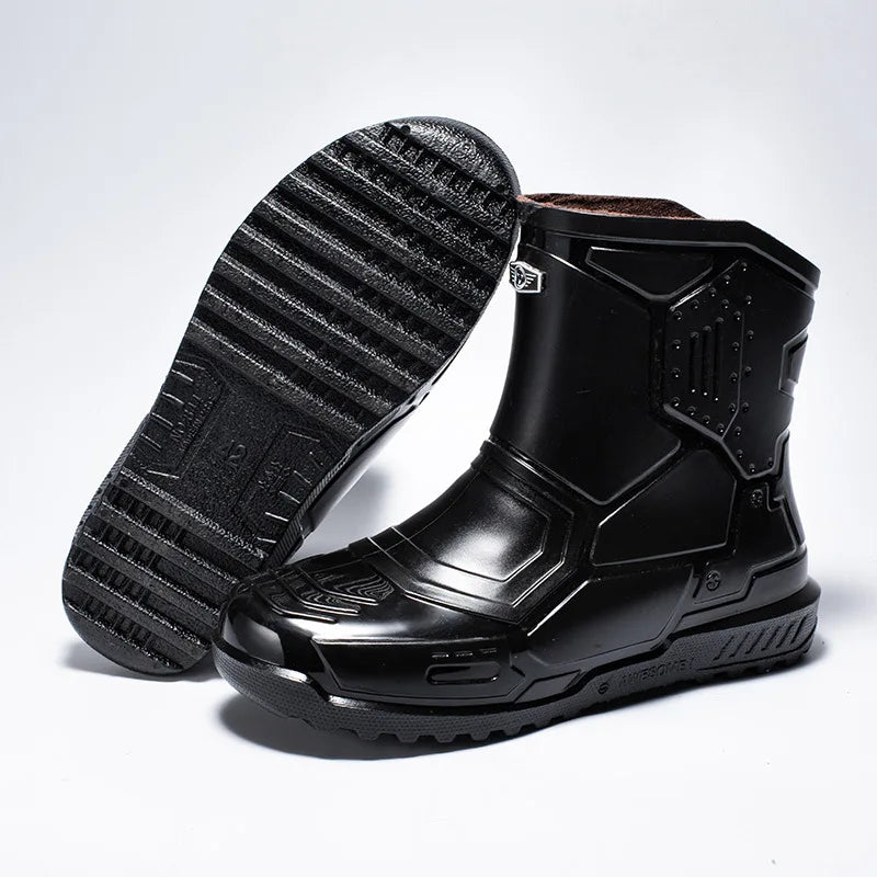 2024 Men Ankle Platform Rain Boots Spring New Fashion Nonslip Waterproof Shoes Solid Color Middle Barrel Rainboots Fishing Shoes