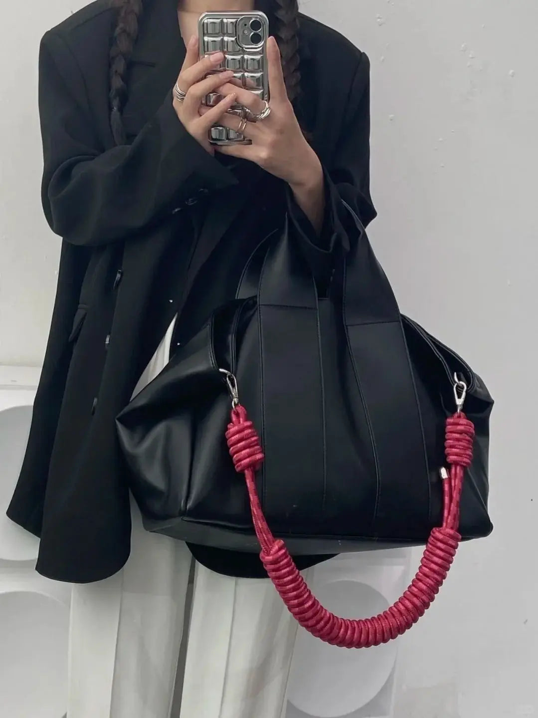 Tote Bag Women Braided Rope Shoulder Strap Nylon Fashion Simple Office Lady Shoulder Bag Handbag Euro-America Style