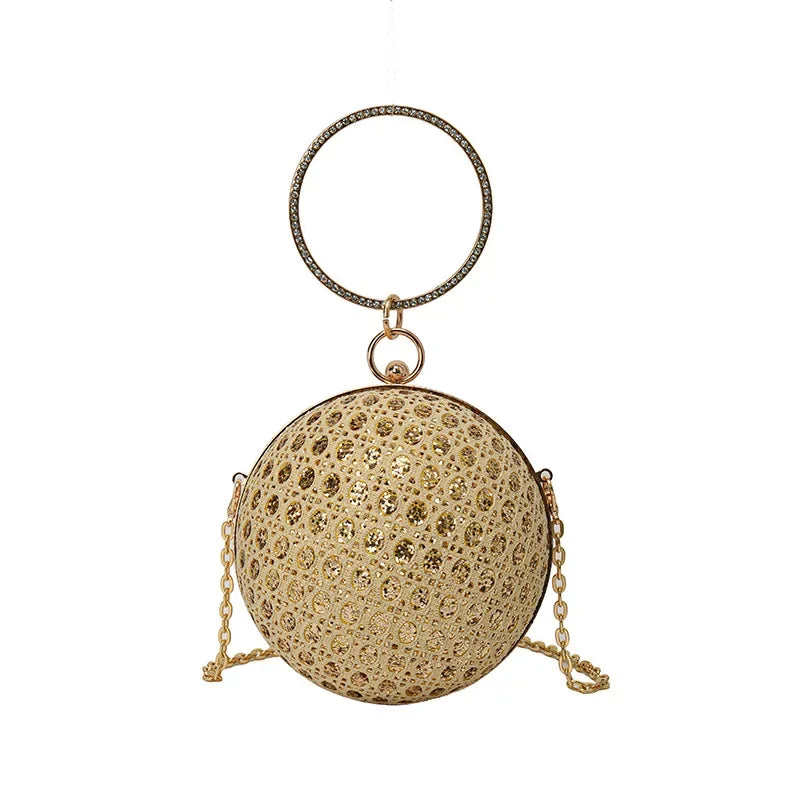 Sparkly Round Evening Purses for Women Shiny Diamonds Handbag Unusual Party Mini Small Bags Fashion Luxury Shoulder Bag Woman