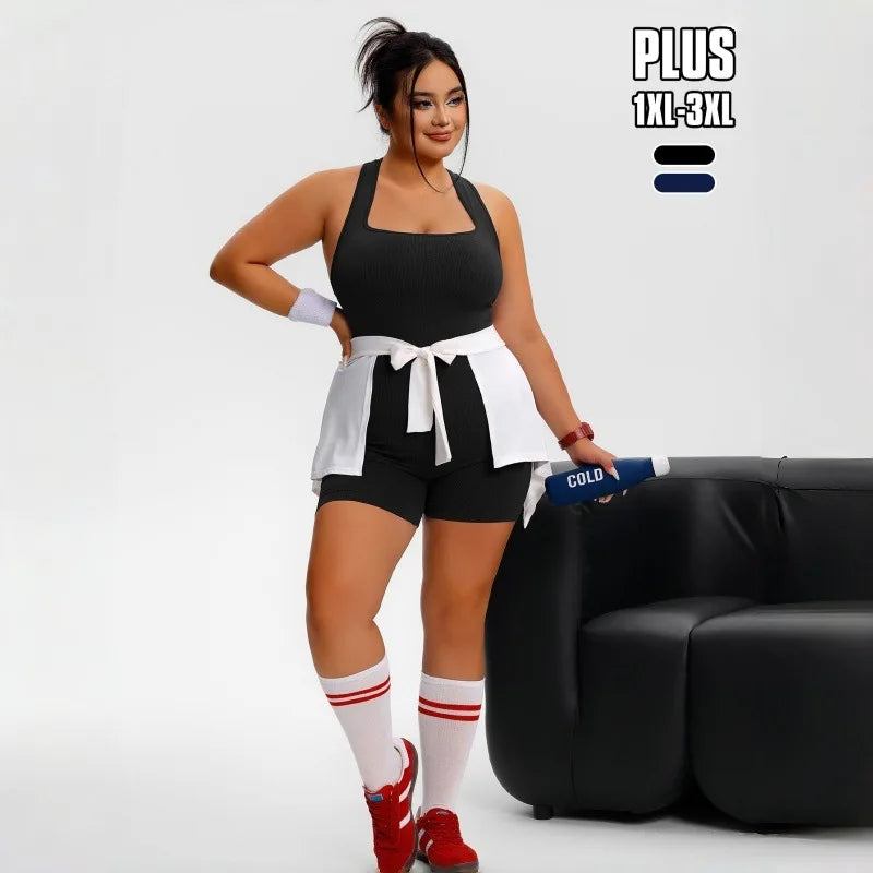 New plus size women's sports jumpsuit yoga suit suspender beautiful back fitness quick-drying high-end buttocks shapewear