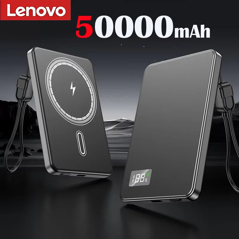 Lenovo 500000mAh Magnetic Wireless Power Bank Ultra Thin Portable CCC Certified Super Fast Charging LED Display Pack for MagSafe