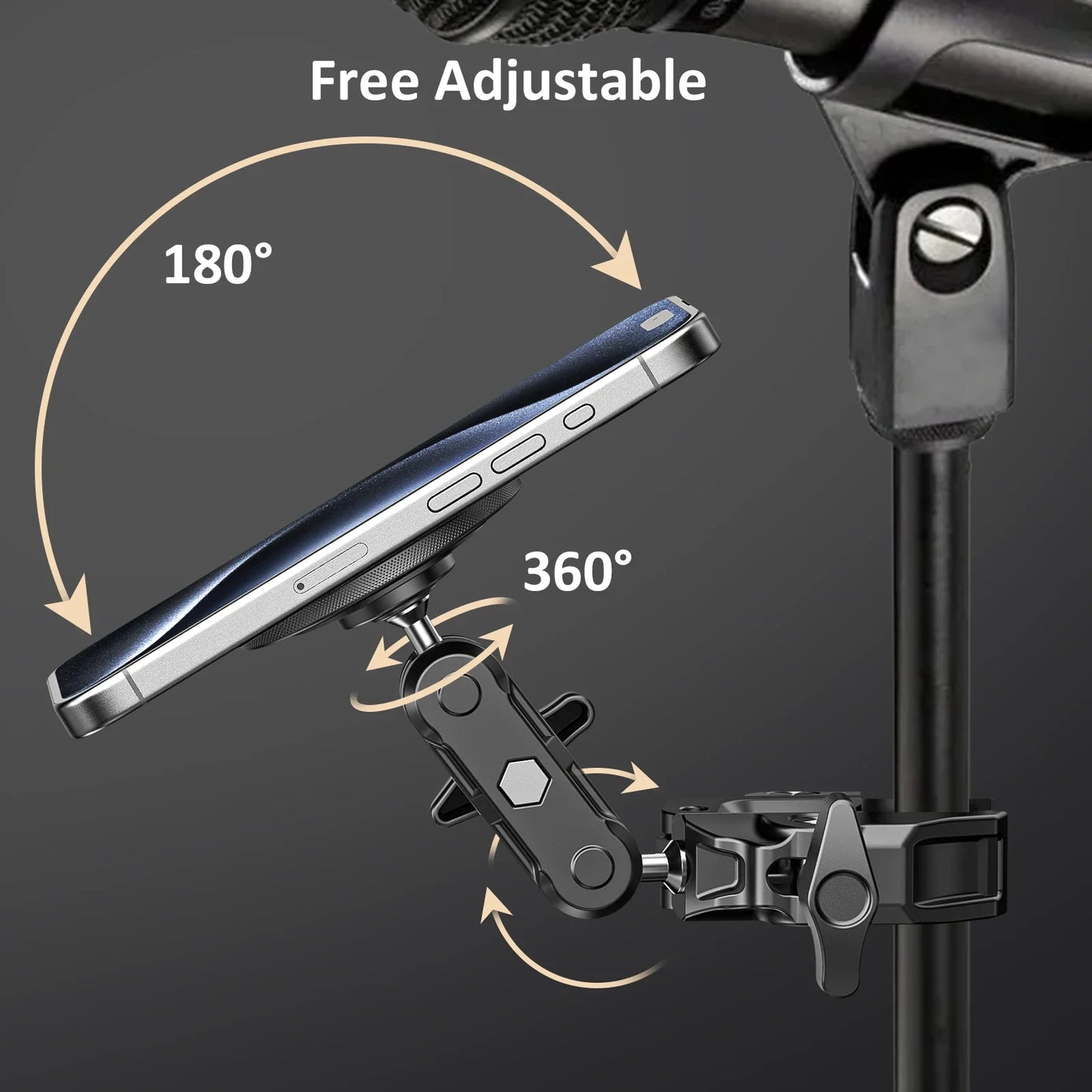 All-Metal Magsafe Phone Mount - Anti-Shake Heavy-Duty Clamp for Spin Bikes/treadmills/handlebars (Super Grip,sweat-Proof Design)