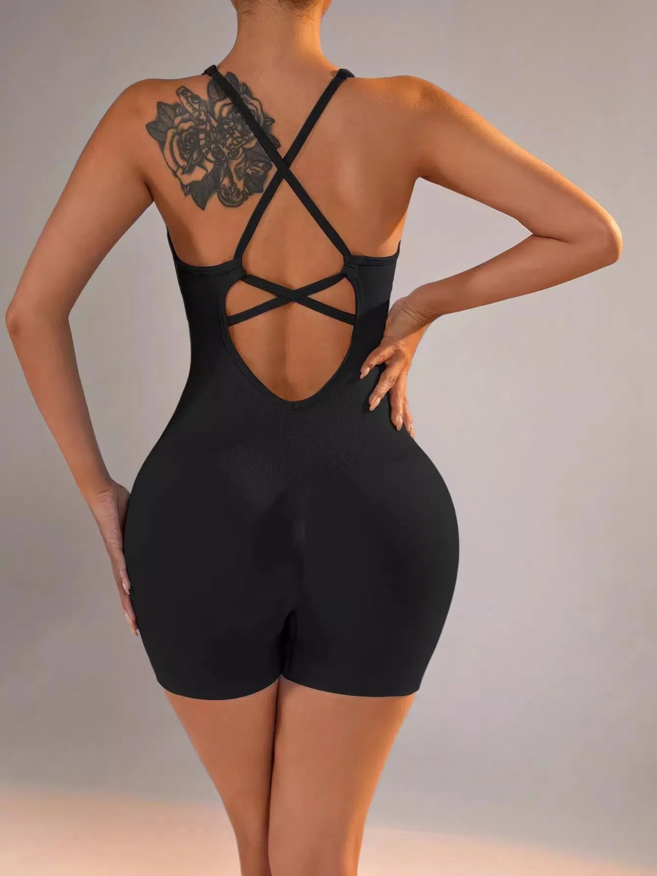 Women's Yoga Jumpsuit, Sexy One-Piece Fitness Romper with Strap, Tummy Control & Padded Sports Bra for Workout