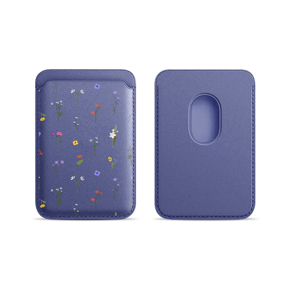 Leather Card Wallet Cover Magnetic Phone Card HolderPhone Back Bag Cute Flowers Case Suitable For all iPhone For Magsafe Card