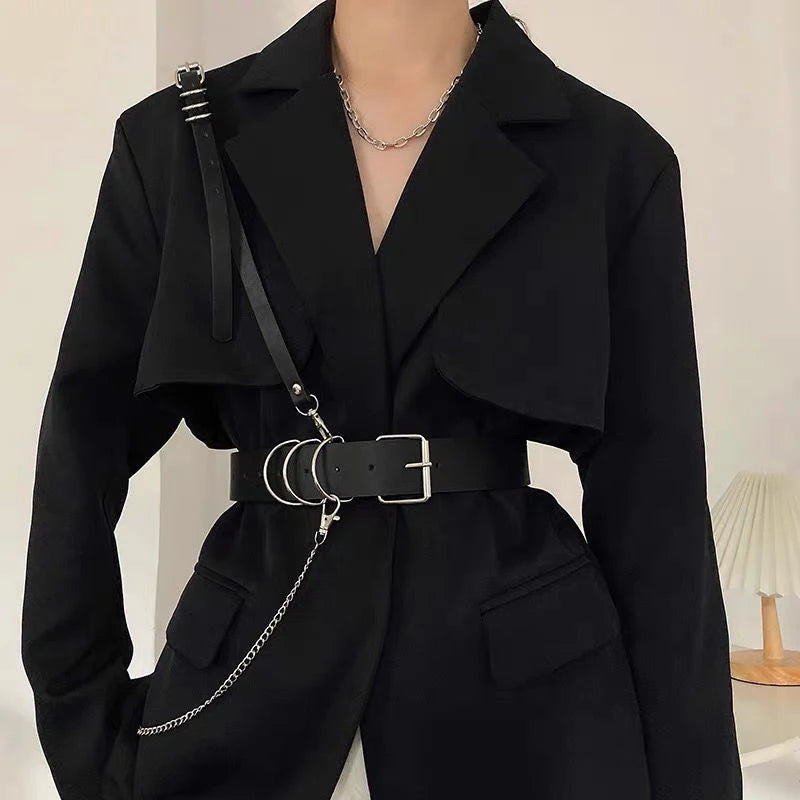 Korean Punk Style Detachable Chain Belt Men Women Belt Black PU Leather Harness Chain Belt Goth Corset Waist Belt Accessories