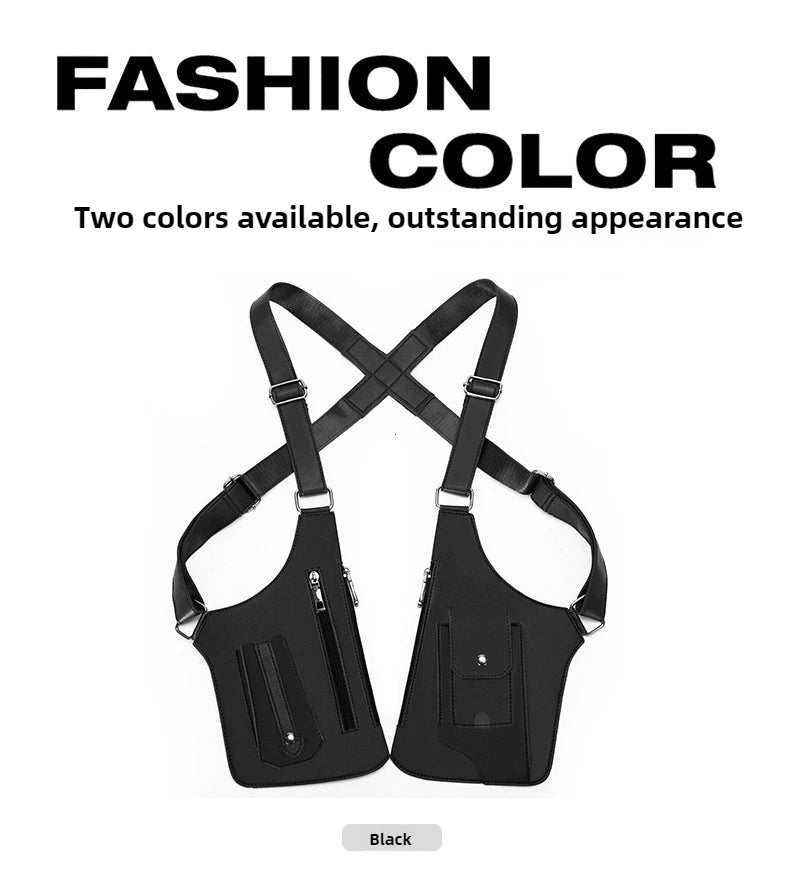 Luxury Design Men's Tactical Vest Bag High Quality PU Leather Man Chest Bag Phone Pouch Vintage Design Underarm Back Pack Bags