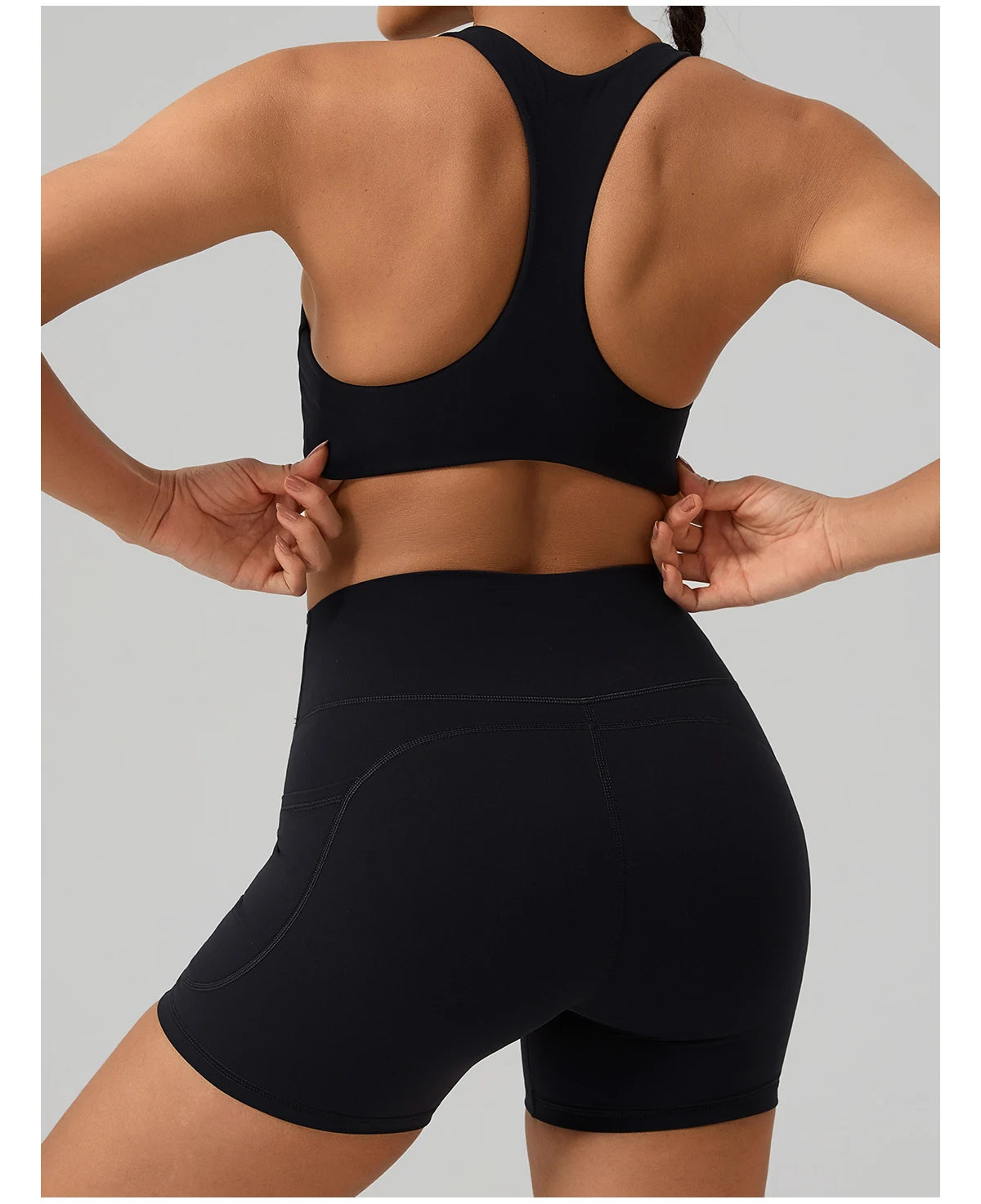 Hearuisavy Fitness Set 2Pcs Women Gym Sports Bra Running Sports Shorts With Pockets High Impact Breathable Racerback Yoga Tops