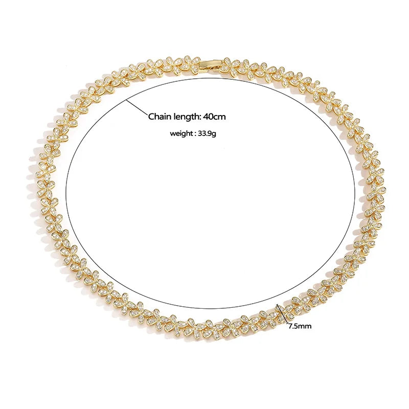 HECHENG, Four Leaf Clover Crystal Necklace, Ladies' Sparkling Zircon Luxury Bracelet, Wedding Party High-quality Gift Jewelry