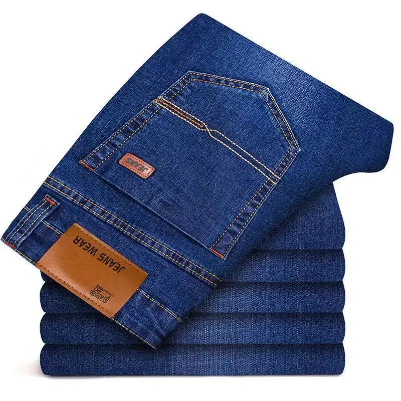 Men Fashion Straight Jeans Men New Stretch Slim Fit Pants Comfortable Soft Business Denim Trousers Male Brand Clothing