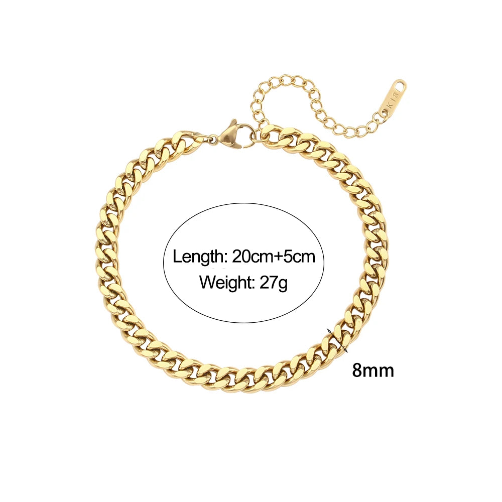 Miniamlist Men Bracelet Gold Jewelry Street Style Stainless Steel 316L 18k Gold Plated Cuban Chain Bracelets For Women