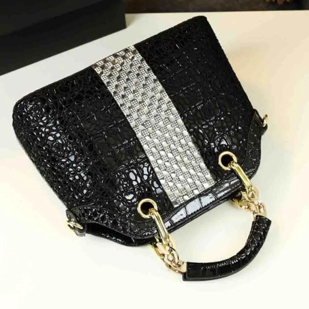 Luxury Women Tote Noble Ladies Shoulder Handbag High Quality Crocodile Print Lattice with Diamond Chic Madam Dinner Purses