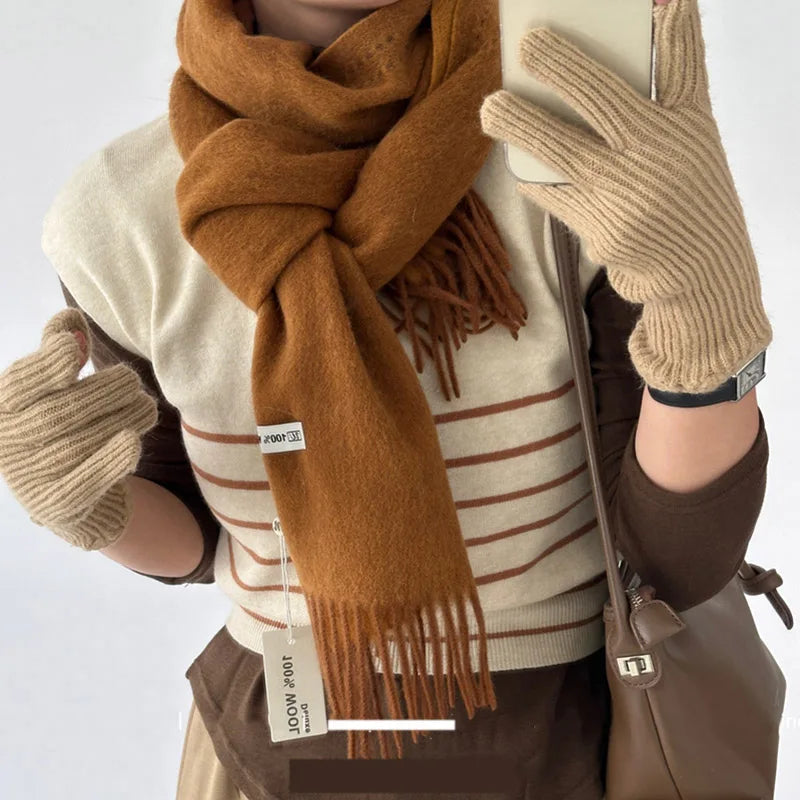 Eleganter Schal aus 100 % Wolle von guter Qualität für Damen und Herren, Herbst-Winter, Halstuch, Schal, lang, Korea-Stil, Mode, Deluxe-Schalldämpfer