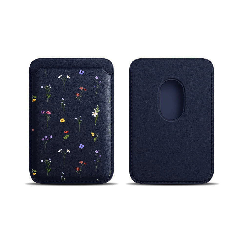 Leather Card Wallet Cover Magnetic Phone Card HolderPhone Back Bag Cute Flowers Case Suitable For all iPhone For Magsafe Card