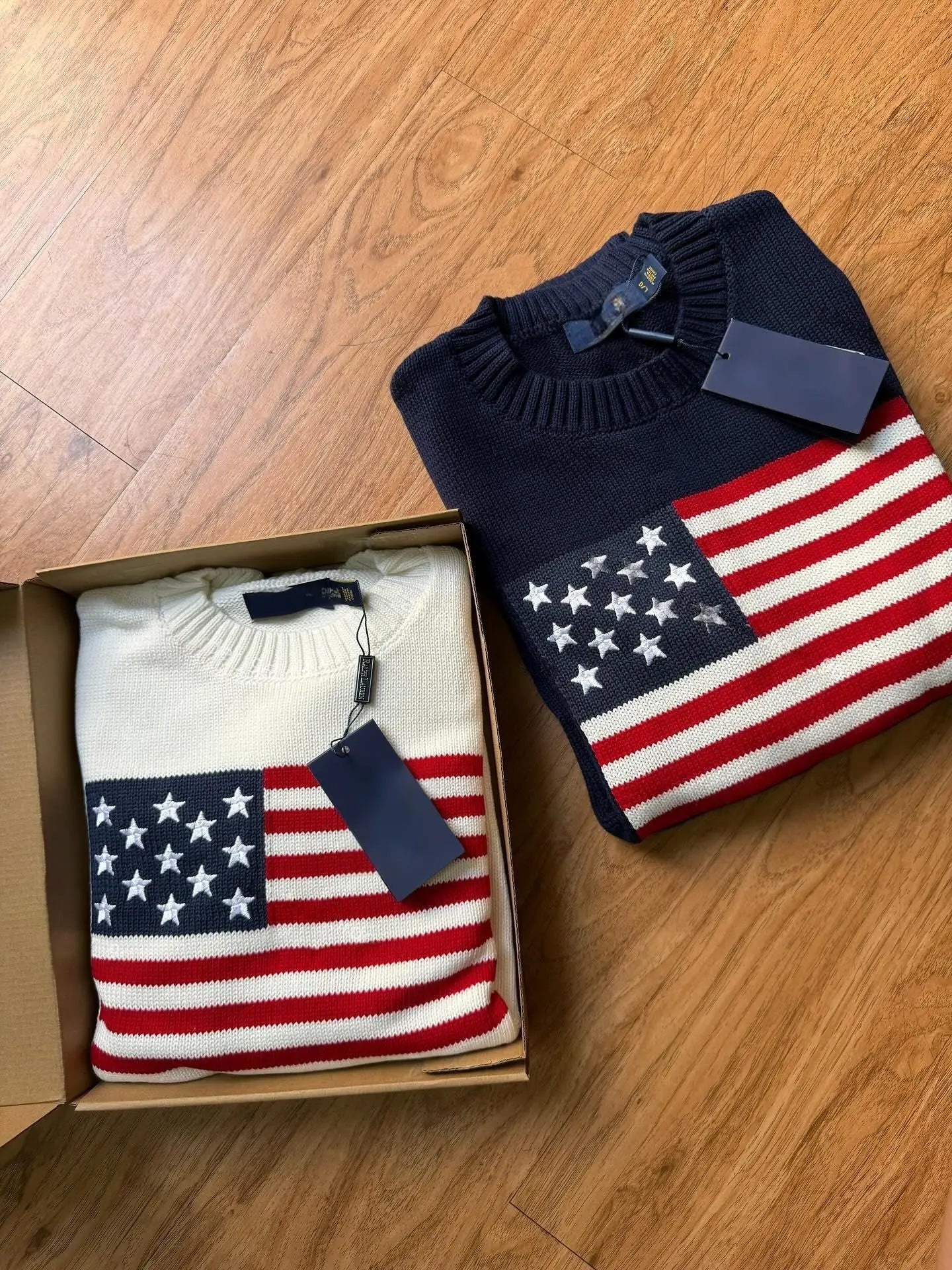 Popular Autumn Winter US Flag Pattern Stripe Pullover Sweater Casual O Neck Contrast Color Knitted Women Sweaters Mens Clothes