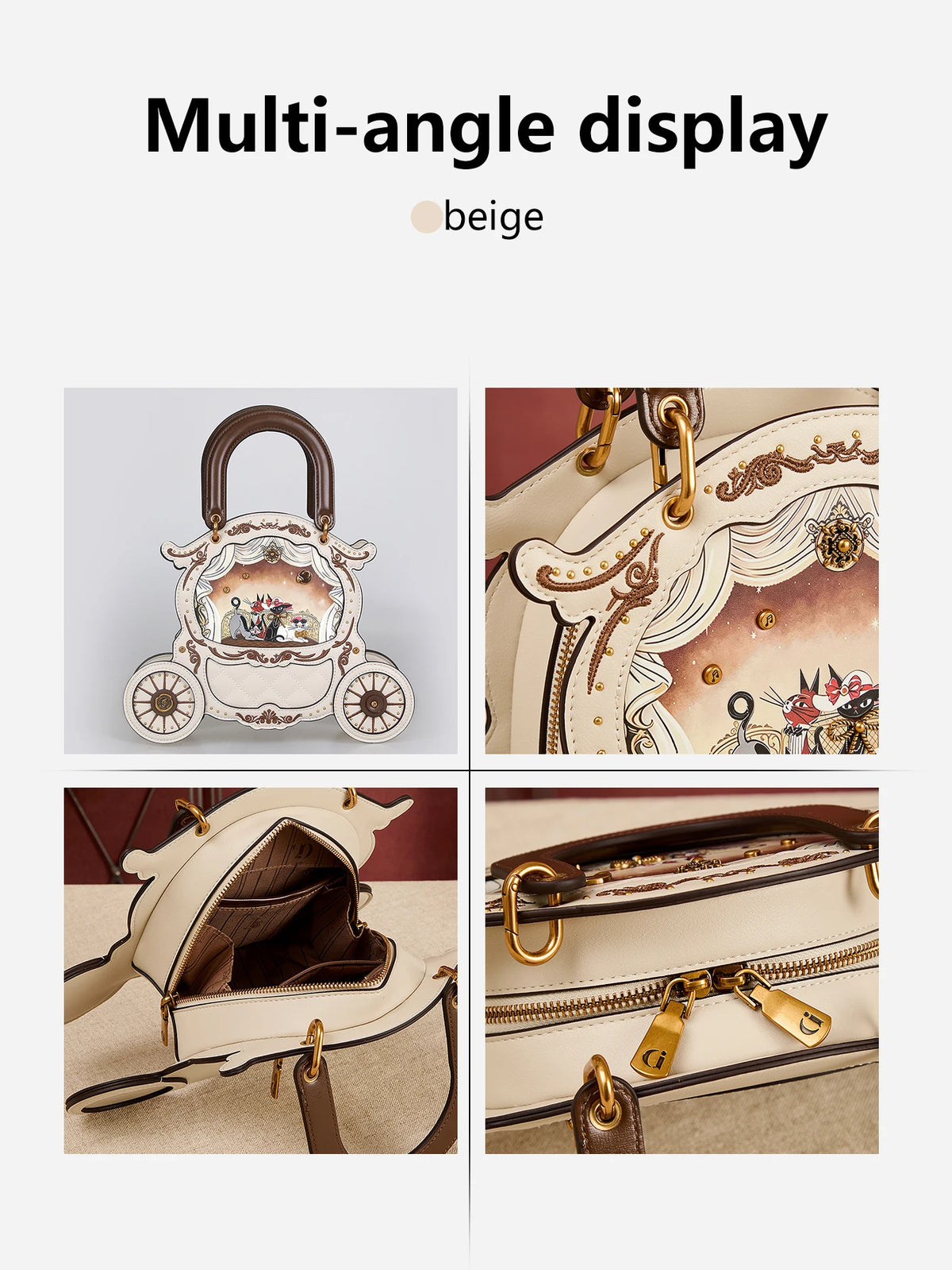 Fashion New 2026 Ladies' Hand-Held Special-Shaped Bag Retro Carriage Handbag niche Unique Cat Print Bag Personality Sweet and Co