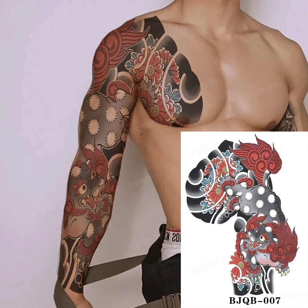 Men Super Large Chest Temporary Tattoo Stickers Full Arm Sleeve Body Art Muscle Adult Tattoo Waterproof Totem Tribal Dragon