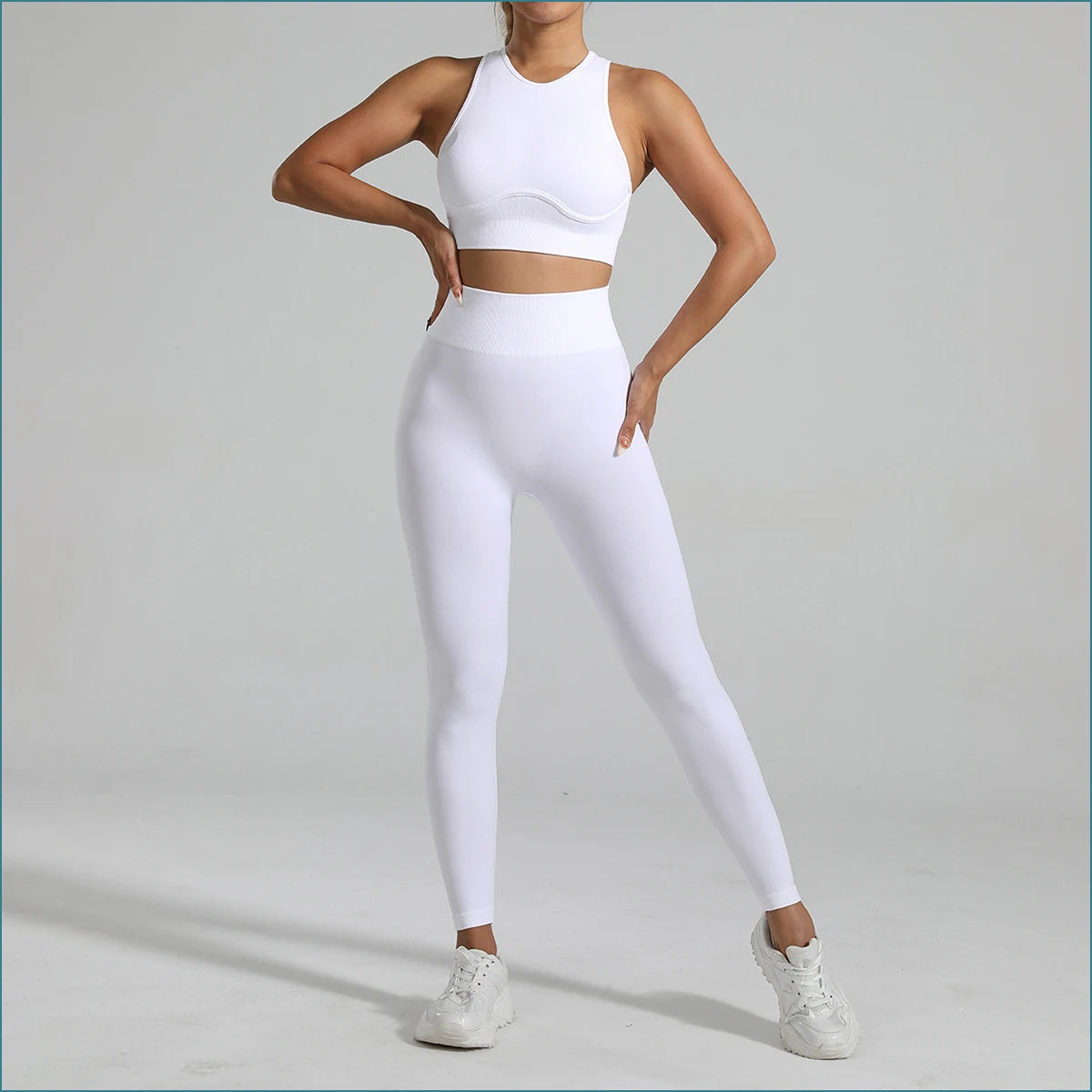 Seamless Ribbed High Waisted Yoga Set for Women, Tummy Control Criss Cross Back Workout Outfit, Quick Dry Fitness Set for Gym