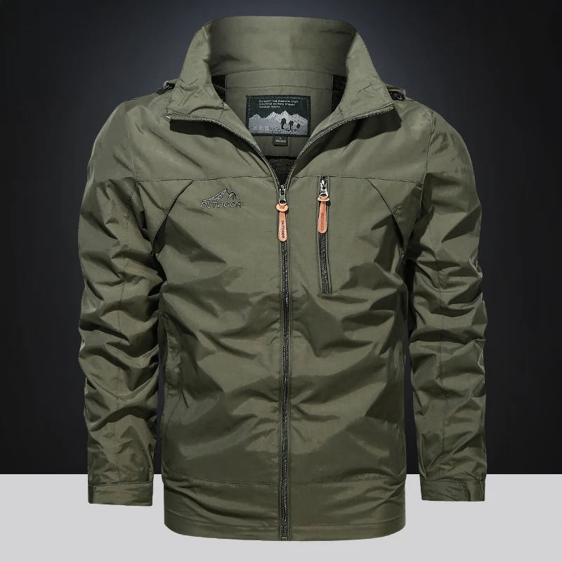 Men Loose Thin Waterproof Hooded Jackets Spring Autumn Outerdoor Hiking Hunting Windbreaker Coat Trend Streetwear Zip Up Jacket