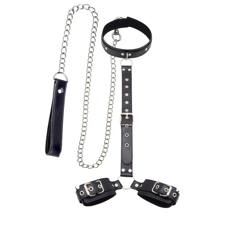B*ndage R*straint Kit Adjustable Collar & Wrist Cuffs Durable PU Leather Fetish Play Set for Adult Couples