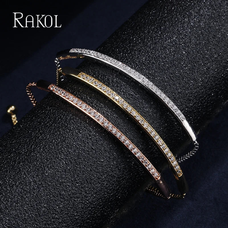 RAKOL Fashion Cubic Zircon Adjustale Bracelets for Women Exquisite Party Wedding Jewelry