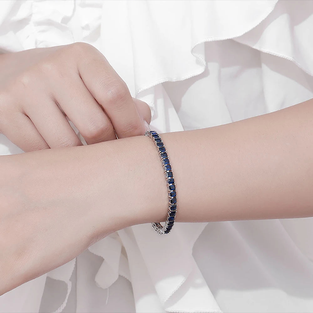 TEMGF Synthetic Spinel Bracelet S925 Silver for Women Men Simple Sparkling Fine Jewelry Couple Birthday Fashion Surprise Gifts