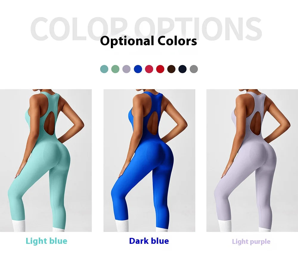 Seamless Peach Booty One-Piece Yoga Bodysuit - V-Back Tummy Control Gym Outfit for Women - Sexy Workout Jumpsuit Fitness Bodycon