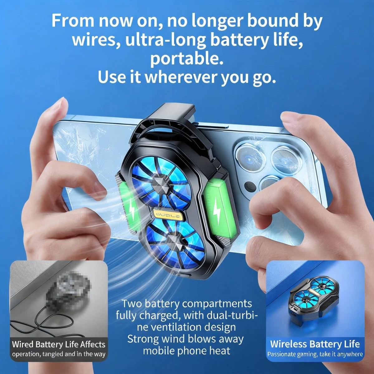 Wireless Phone Back Clip Cooler 600mAh Rechargeable Battery Dual Silent Cooling Fan Portable Gaming Radiator Universal