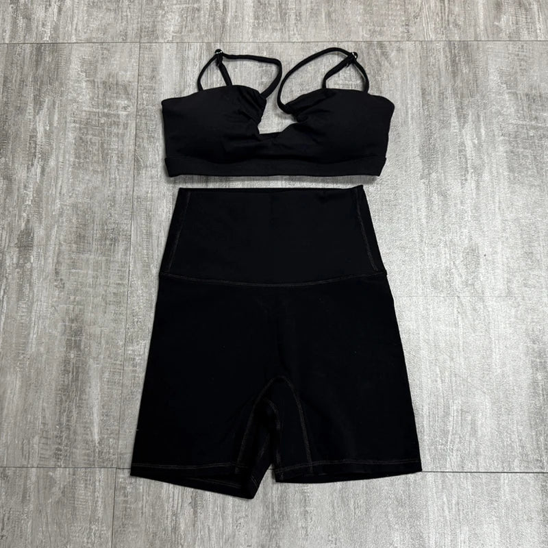 Two-Piece Women's Sports Set Chest Crossover Yoga Clothes Female Gym Bandeau Sports Bra Suits Sport Outfit For Woman