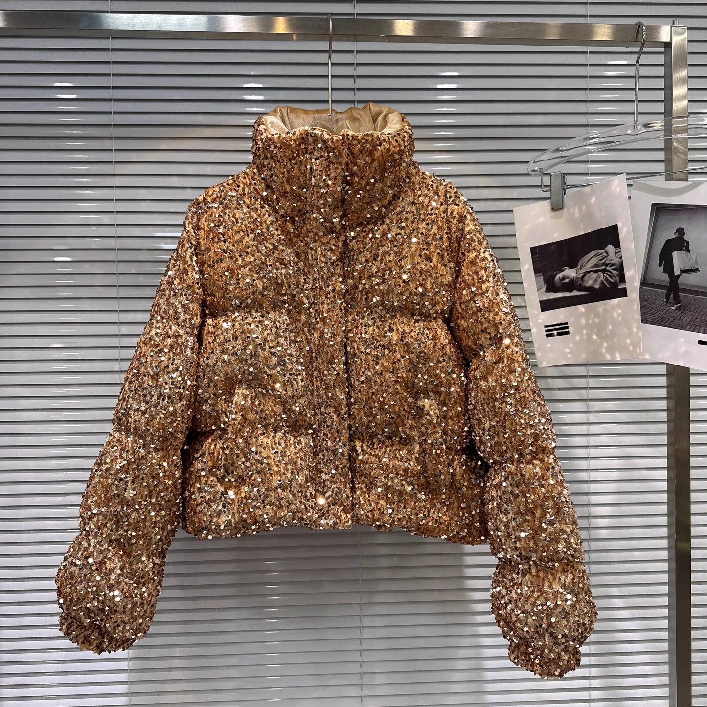 DEAT Winter New Fashion Heavy Industry Colorful Sequin Stand Collar Warm Jacket For Women Cotton-padded Coat 11A07258