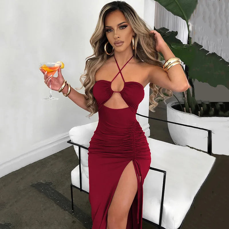 Sleeveless Sexy Female Midi Backless Dresses Slim Night Club Party Women's Dress Bodycon Vestidos Elegantes