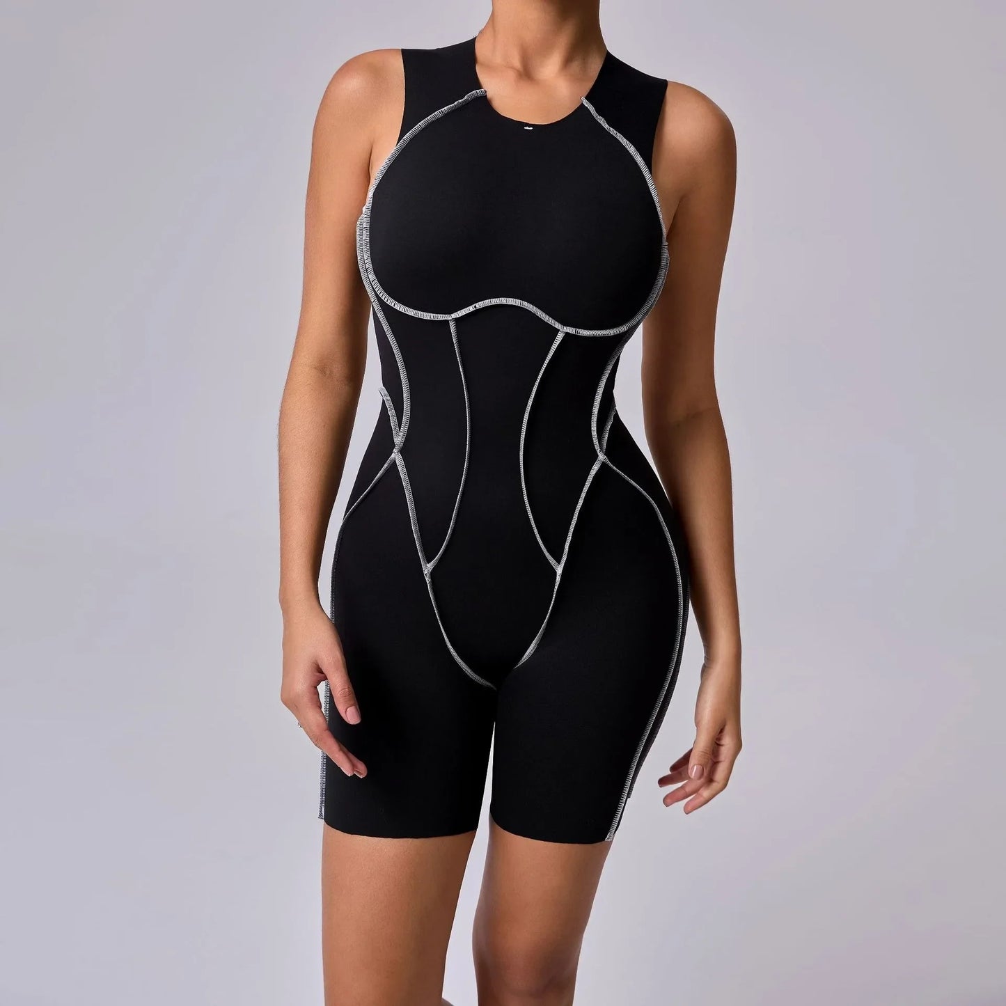 New Summer Stitching Color Backless Yoga Jumpsuits With Chest Pads Women Sleeveless Sports Bodysuit Hip Lifting Workout Overalls