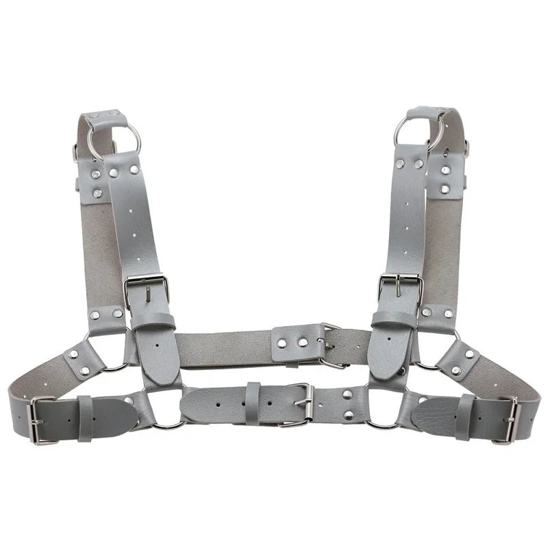 Decopunk Women Men Sexy Punk Chest Harness Adjustable Caged Metal Body Chain PU Leather Choker Statement Necklace Party Clubwear