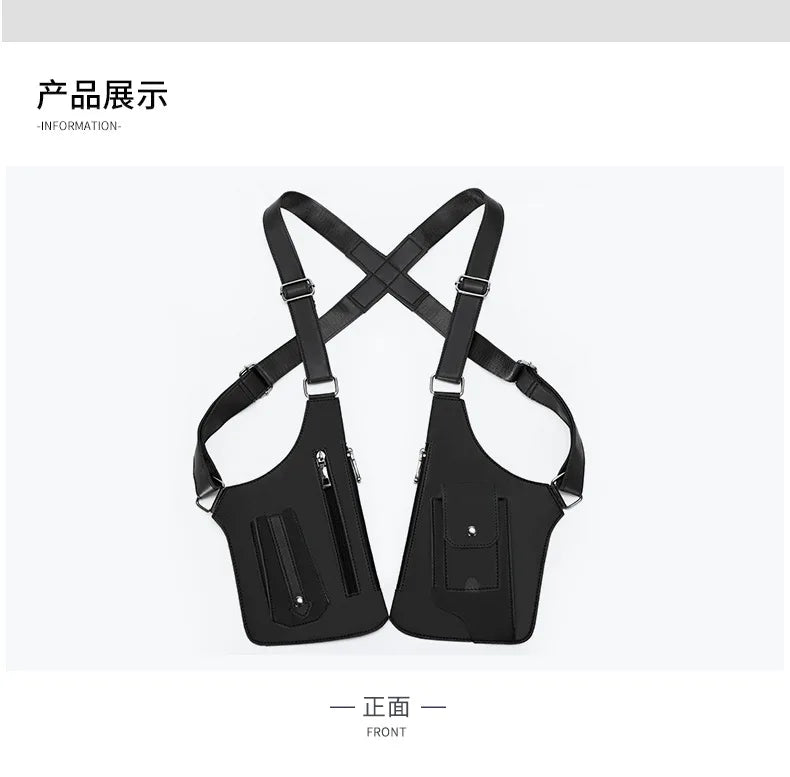 Luxury Design Men's Tactical Vest Bag High Quality PU Leather Man Chest Bag Phone Pouch Vintage Design Underarm Back Pack Bags