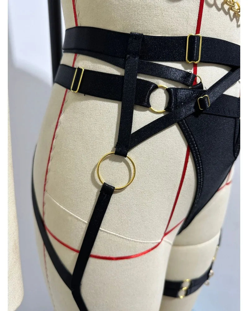 Toucheart Sexy Lingerie Suit for Women Sexy Fashionable Metal Chain Complex Craftsmanship Front Button Sex Hollow Out Underwear