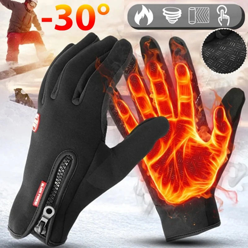 Winterhandschuhe für Herren, wasserdicht, winddicht, kalte Handschuhe, Snowboard, Motorradfahren, warme Touchscreen-Reißverschlusshandschuhe